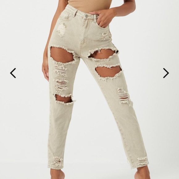Missguided Denim - Missguided Sand extreme ripped mom jean